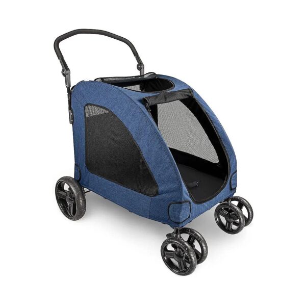 Blue Dog Stroller for Big Pets with 4 Wheels and Rotating Front Wheels