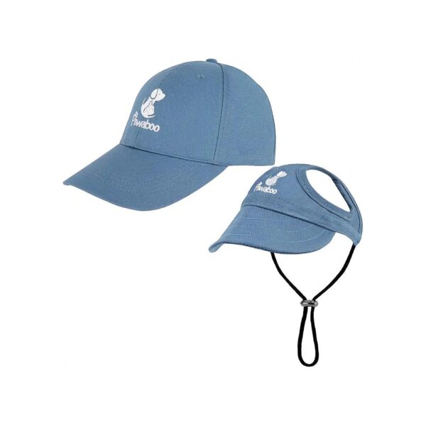 Blue Dog and Parent Hat Set with Adjustable Strap and Ear Holes for Sun Protection