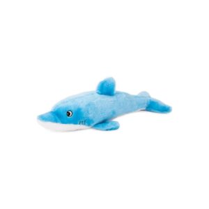 Blue Dolphin Sea Animal Plush Dog Toy with No Stuffing and Squeaker