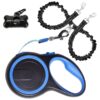 Blue Dual Retractable Dog Leash with Non Slip Grip for Walking Two Dogs