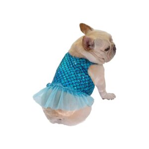 Blue Fairy Mermaid Puppy Dress with Polyester Gauze Skirt for Large Dogs