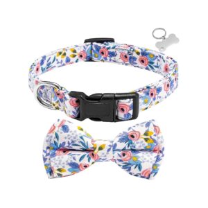 Blue Flower Patterned Dog Collar for Small Medium Large Dogs