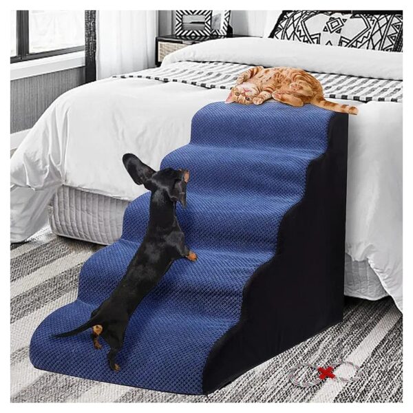 Blue Foam Pet Stairs for Small Dogs Cats 5 Tier Step Stool for High Beds 25 inches High