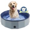 Blue Foldable Kiddie Pool for Dogs, Kids, and Toddlers with Non-Slip Bottom