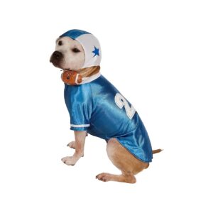 Blue Football Player Pet Costume with Tie-On Helmet for Small Breeds