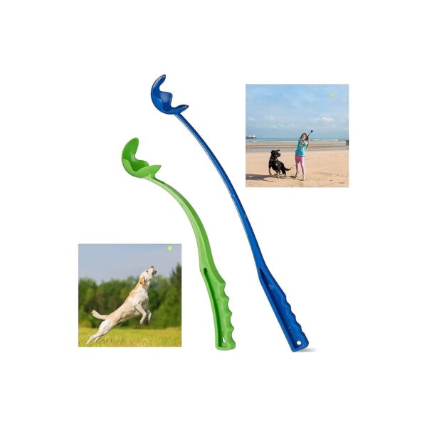 Blue Green Adjustable Ball Thrower for Dogs No Bends No Strains