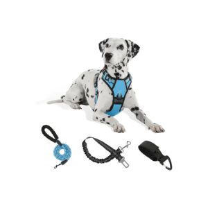 Blue Large Adjustable Dog Harness with Leash Reflective Vest Soft Padded No Pull No Choke