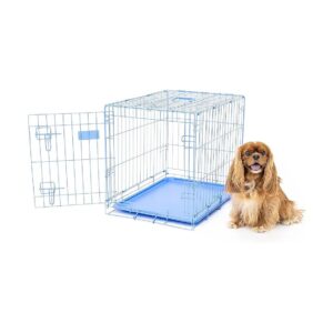 Blue Metal Dog Crate with Multi-Point Locking System, Secure and Compact for Smaller Pets