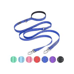 Blue Nylon 5FT Multi-Dog Leash with Padded Handle for Two Dogs Walking