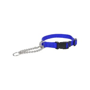 Blue Nylon Check Pattern Dog Training Collar with Adjustable Fit