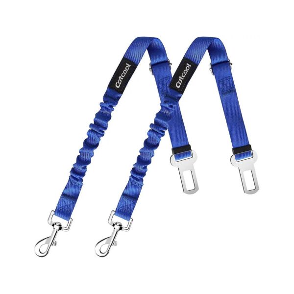 Blue Nylon Dog Car Seatbelts with 5-32 Inch Adjustable Length for Pets