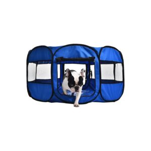 Blue Octagonal Pet Playpen with Oxford Canvas Sides and Floor Blue