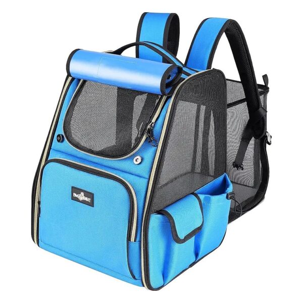 Blue Pet Carrier Backpack with Comfortable and Ventilated Design for Small to Medium Pets