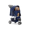 Blue Pet Stroller for Small Medium Pets with Weather Cover and Rugged Polyester Material