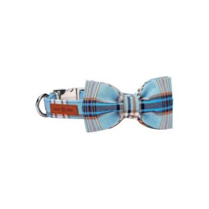 Blue Plaid Bow Tie Dog Collar with Comfortable Adjustable Fit for Small Male Dogs