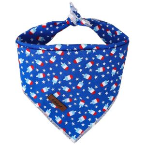 Blue Popsicle Star Washable Square Dog Scarf for Small Medium Large Dogs Adjustable