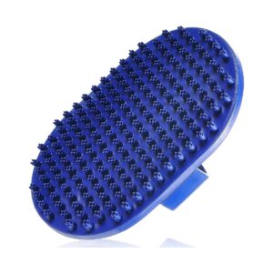 Blue Rubber Dog Brush for Grooming and Bathing Dogs and Cats with Short or Long Hair