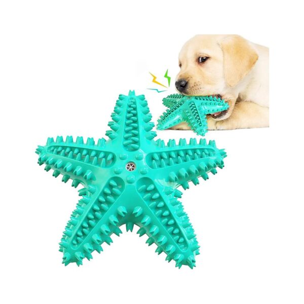 Blue Rubber Dog Chew Toy for Large Breeds with Toothbrush and Squeaker Effects