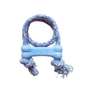 Blue Rubber Puppy Bone Toy for XS Puppies with Cotton Rope