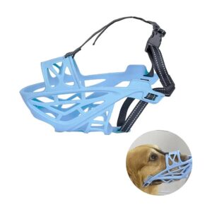 Blue Silicone Dog Muzzle for Medium Breeds Allows for Drinking and Panting