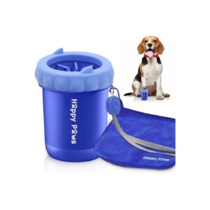 Blue Silicone Dog Paw Cleaner Cup for Small Dogs with Gentle Bristles and Towel