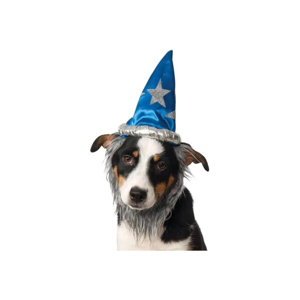 Blue Silver Dog Wizard Hat with Beard for Small to Medium Breed Pet