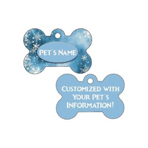 Blue Snowflake Christmas Pet ID Tags for Dogs and Cats with Customizable Font