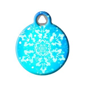 Blue Snowflake Patterned Large 25" Diameter Round Pet ID Tag for Cats and Dogs