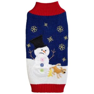 Blue Snowman and Dog Holiday Ugly Sweater for Small Dogs Up to 15