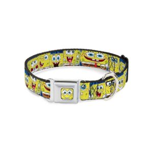 Blue SpongeBob Stripe Pattern Dog Collar 1 Inch Wide Buckle