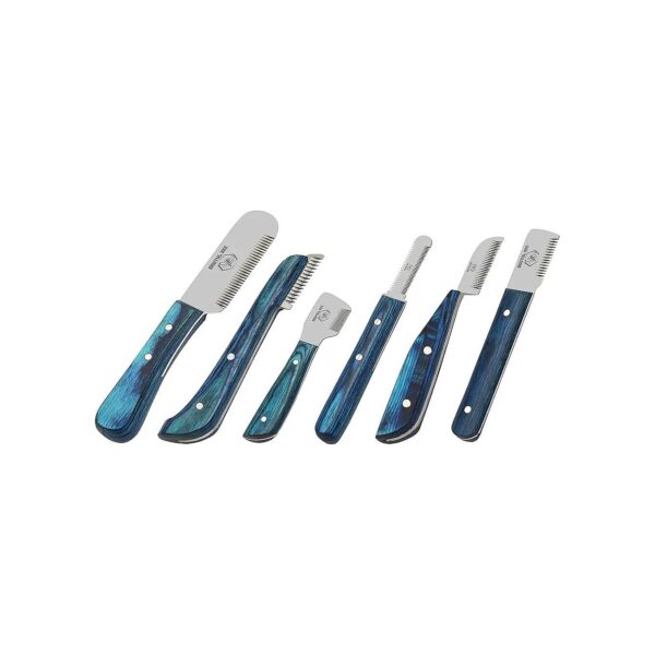 Blue Stainless Steel Dog Grooming Stripping Knife Set for All Coat Types