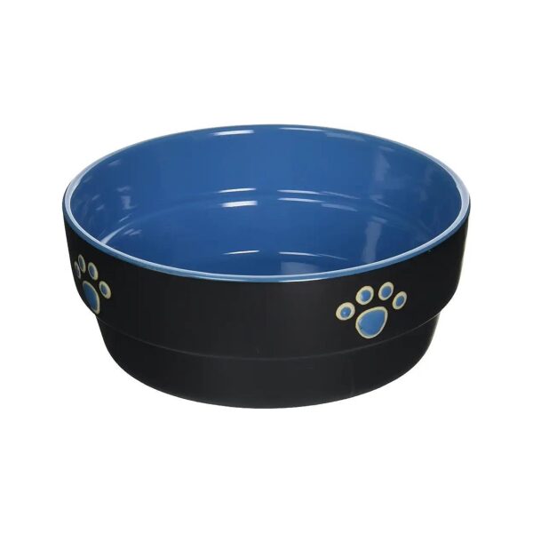 Blue Stoneware Dog Dish with Contrasting Matte and Glossy Finish