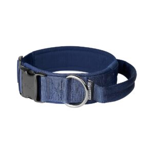 Blue Tactical Dog Collar with Integrated Button and Adjustable Metal Buckle for Easy Use