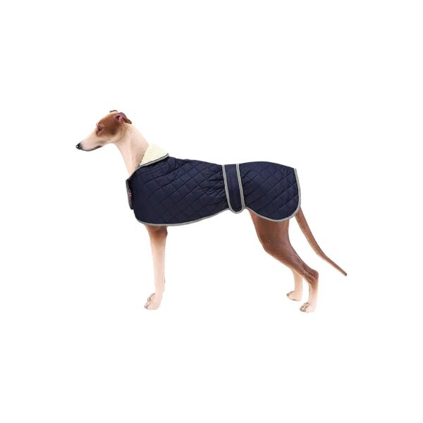 Blue Thermal Insulated Dog Coat with Quilted Pattern Adjustable Straps for Greyhounds