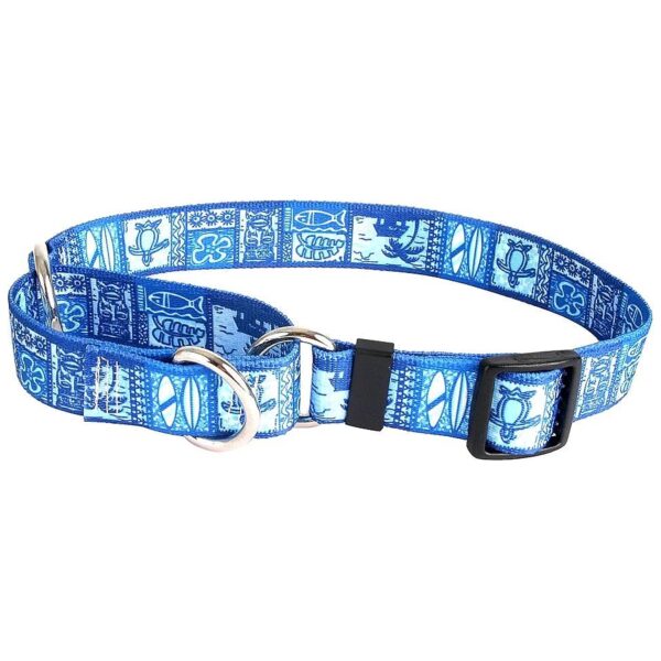 Blue Tiki Patterned Adjustable Martingale Control Collar for Dogs