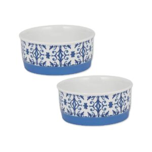 Blue Tile Ceramic Food and Water Bowls for Small to Medium Pets