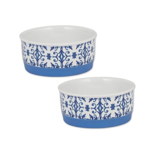 Blue Tile Ceramic Food and Water Bowls for Small to Medium Pets