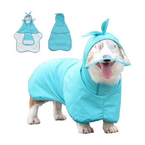 Blue Waterproof Dog Raincoat with Leash Hole and Clear Hood for Large Dogs Size XL