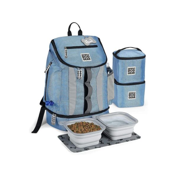 Blue Week Away Backpack for Medium and Large Dogs with Food Carriers and Silicone Bowls