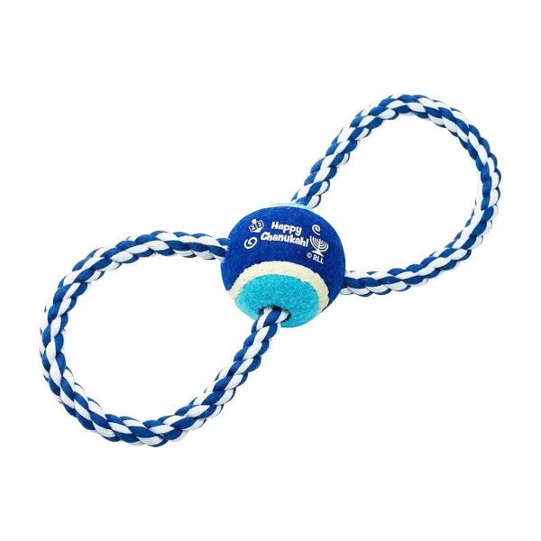 Blue White Rope Dog Toy with Tennis Ball Center for Pet Joy Chanukah Gift