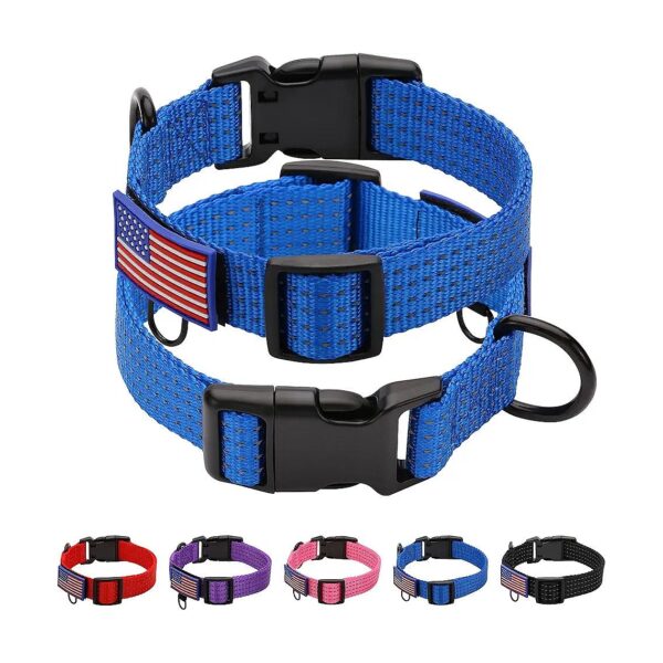 Blue XL Adjustable Soft Nylon Dog Collar with Heavy Duty Buckle and Reflective Lines