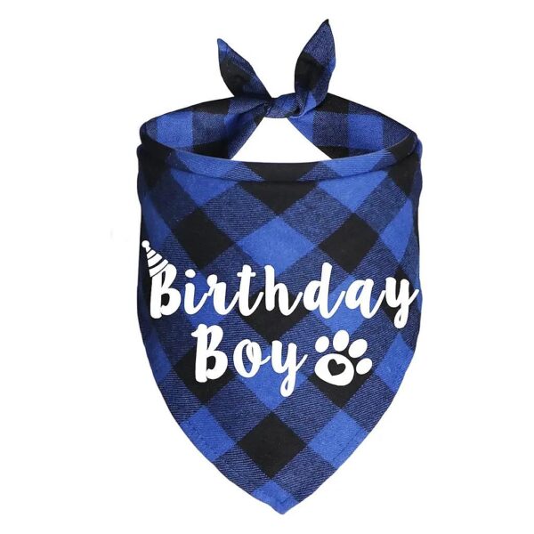 Blue and Black Buffalo Plaid Dog Birthday Bandana for Birthday Party