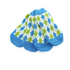 Blue and Green Argyle Dog Socks for Small Pooches Comfort