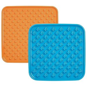 Blue and Orange Ceramic Lick Mat, 5 Inch Slow Feeder Bowl for Medium and Large Breed Dogs