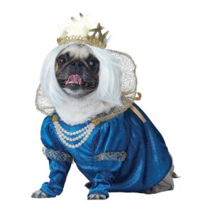 Blue and White Dog Queen Costume with Crown for Pet Puppy