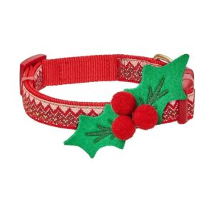 Blueberry Pet Adjustable Collar with Holly Decor and Chevron Pattern