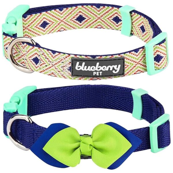 Blueberry Pet Pack of 2 Stunning Diamonds Adjustable Dog Collar with Detachable Bow Tie