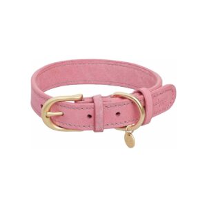 Blueberry Pet Soft Genuine Full Grain Leather Adjustable Dog Collar Neck 18-22 Pink Large