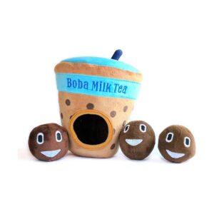 Boba Milk Tea Dog Toy with Squeaking Boba Balls for Canine Fun