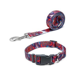 Bohemian Style Dog Collar and Leash for Medium Dogs with Breathable Bamboo and 4Ft Leash